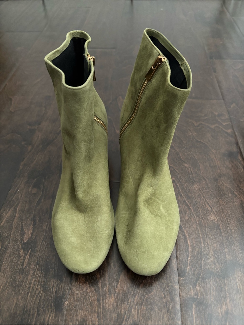 & Other Stories Olive Suede Ankle Boots with Side Zip